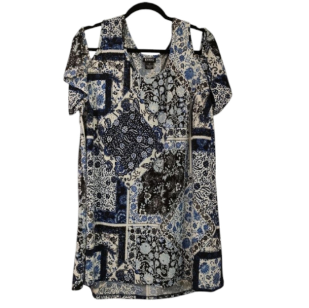 Avans Cold Shoulder Blue And White Floral Top Size 18